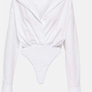Alaia NEW white crisp cotton current Long Sleeve Bodysuit 38 US 6